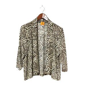 Womens Open Front Cardigan XL Black & Beige Abstract Texture Fabric waterfall